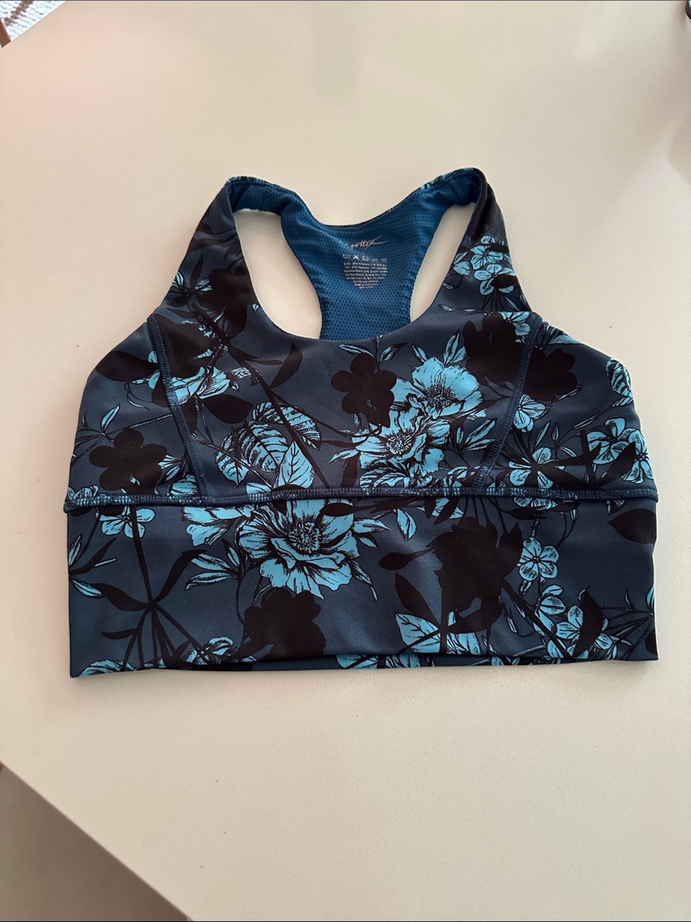 Floral Racerback Sports Bra - Blue/Black